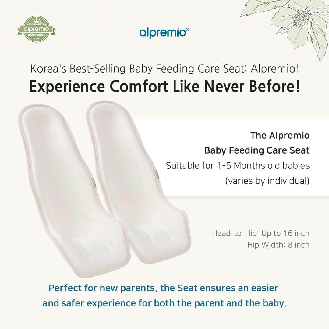Alpremio Baby Feeding Support Seat, Ergonomically Designed for Breast &amp; Bottle Feeding, Lightweight, Firm Core &amp; Soft Cotton Surface, Made in Korea, Fits Babies 1-5M &amp; Head-to-Hip Up to 16 inch