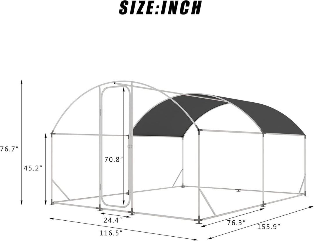 Large Metal Chicken Coop with Run, Walkin Chicken Coop for Yard with Waterproof Cover, 13.1 x 9.8 x 6.6 ft, Dome Roof Large Poultry Cage for Hen House, Duck Coop and Rabbit Run, Silver