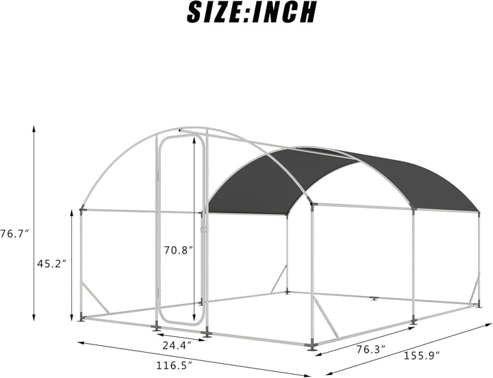 Large Metal Chicken Coop with Run, Walkin Chicken Coop for Yard with Waterproof Cover, 13.1 x 9.8 x 6.6 ft, Dome Roof Large Poultry Cage for Hen House, Duck Coop and Rabbit Run, Silver