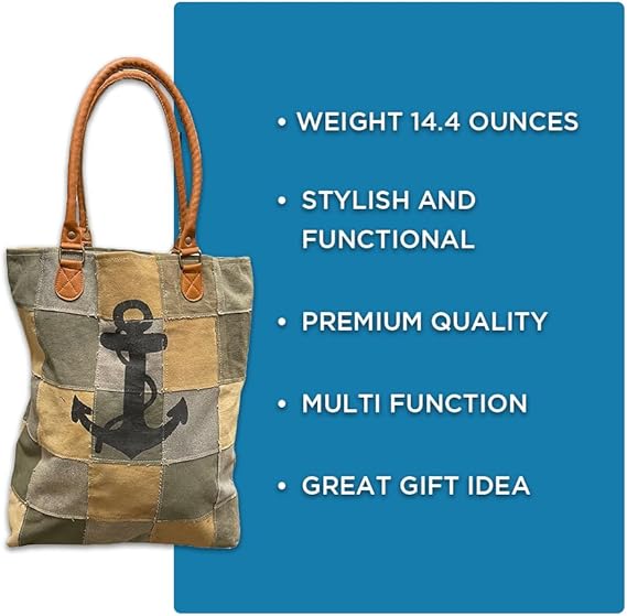 Amber Fight Gear Recycled Canvas Anchor Print Bag Market Beach Travel Reusable Grocery Shopping Tote Bag Portable Storage Hand Bags 14?x16?