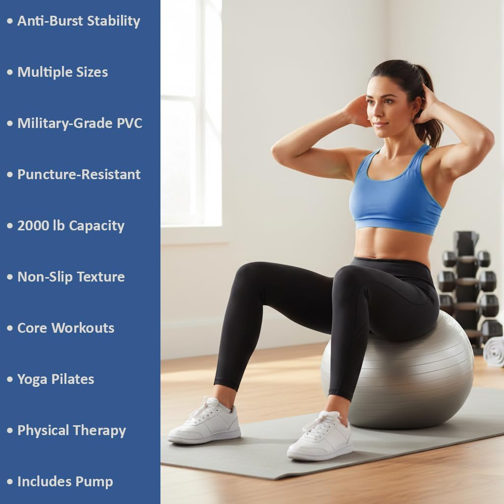 Amber Fight Gear Anti Burst Fitness Ball for Exercise, Stability, Yoga, Balance, Core Strength &amp; Flexibility Extra Thick, Non-Slip Gym Ball for Home &amp; Office Workout