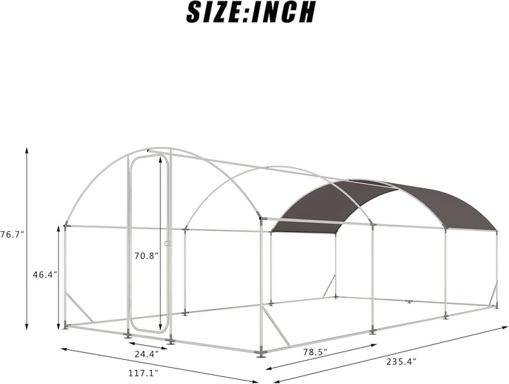 Large Metal Chicken Coop with Run, 19.7x9.8x6.6ft, Walkin Poultry Cage for Yard with Waterproof Cover, Dome Roof Large Poultry Cage for Hen House, Duck and Rabbit, Silver