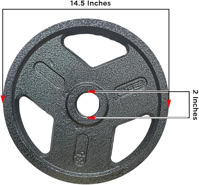 Triple-Grip Weight Plates Durable Cast Iron for Versatile Strength Training - Ideal for Squats, Deadlifts, Bench Press, Multiple Weight Options Available, Sold as Pair (25, Pounds)