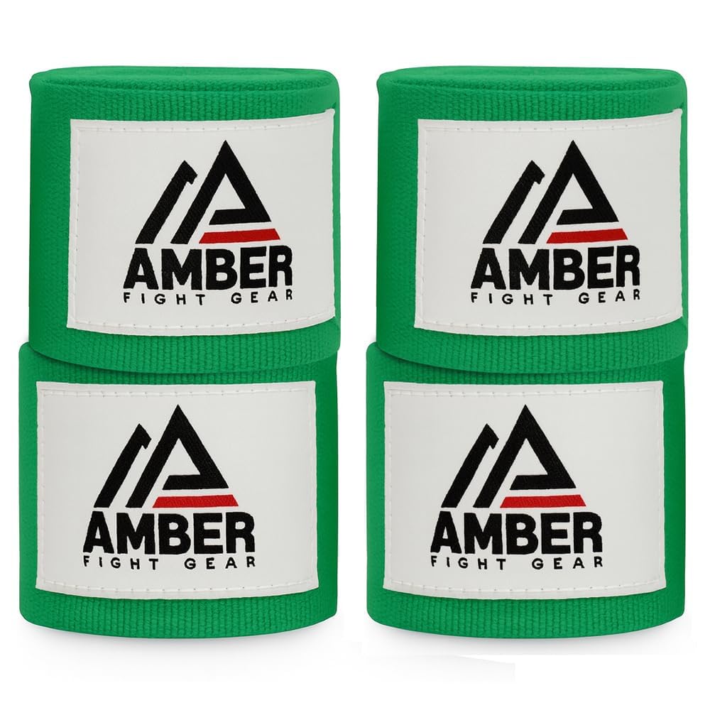 Amber Fight Gear Mexican Style 200 Inch Elastic Handwraps - Breathable, Durable, Machine Washable for MMA, Boxing, Kickboxing, Muay Thai (Set of 10 Pair, Green)
