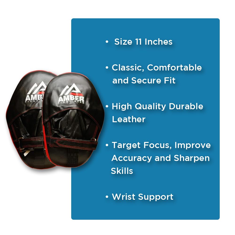 Genuine Leather Target Focus Punching Mitts for MMA, Kickboxing, Muay Thai &amp; Martial Arts Training | Shock-Absorbing, Lightweight, Durable with Adjustable Wrist Support &amp; Finger Cover