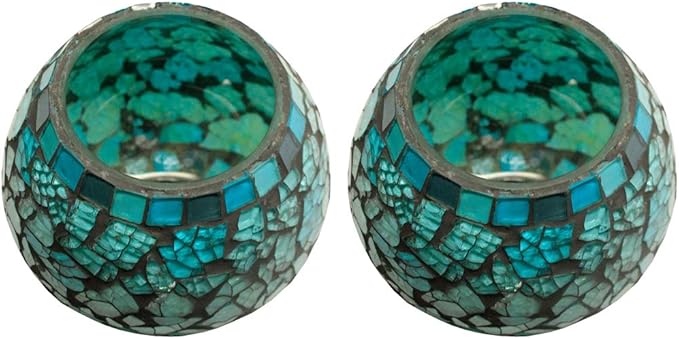 Blue Moon Glass Ball Votive Candle Holders for Indoor/Outdoor Events, Parties, and Weddings - Set of 2, 4-inch Each (Large)