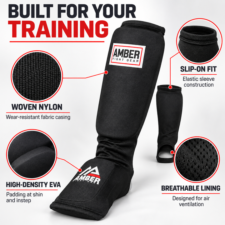 Amber Fight Gear Nylon Shin &amp; Instep Protectors with EVA Foam, Multiple Sizes
