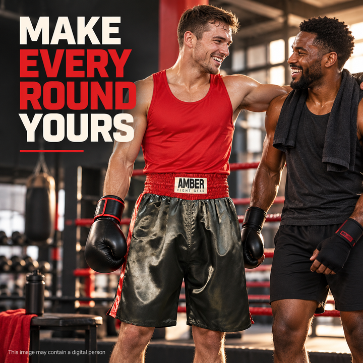 Amber Fight Gear Satin Pro-Style Boxing Trunks with Leg Slits