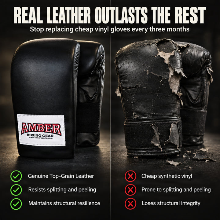 Amber Fight Gear Top-Grain Leather Boxing Bag Gloves with Shock-Absorbing Padding
