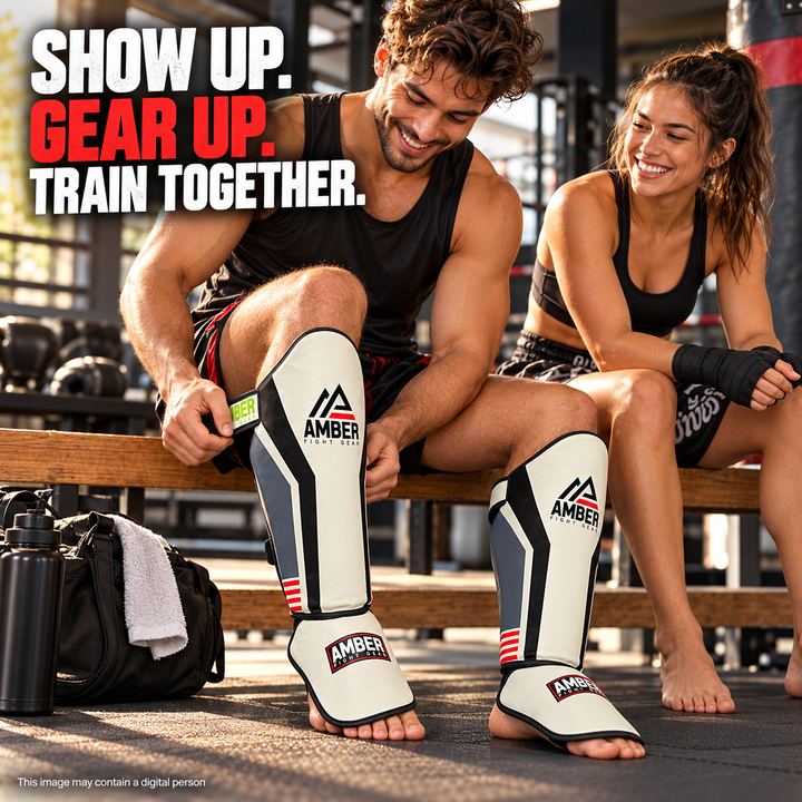 Amber Fight Gear Gladiator Muay Thai Shin Guards with Triple-Layer Foam