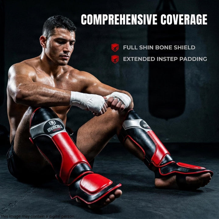 Invincible Synthetic Leather Shin &amp; Instep Guards with High-Density Foam