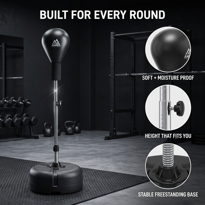 Amber Fight Gear Freestanding Boxing Punching Bag - Improve Speed &amp; Coordination | Adjustable Height, Kids &amp; Adults Fitness Workout