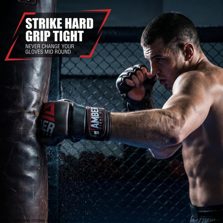 Contender Sparring MMA Gloves, Real Leather Hybrid Grappling Gloves for Martial Arts, Boxing, Combat Training, Open Palm, Padded Half Thumb, Shock-Absorbing Foam