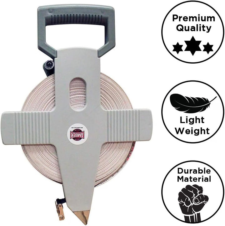 Amber Fight Gear Open Reel Fiberglass Measuring Tape, 100–330 Feet