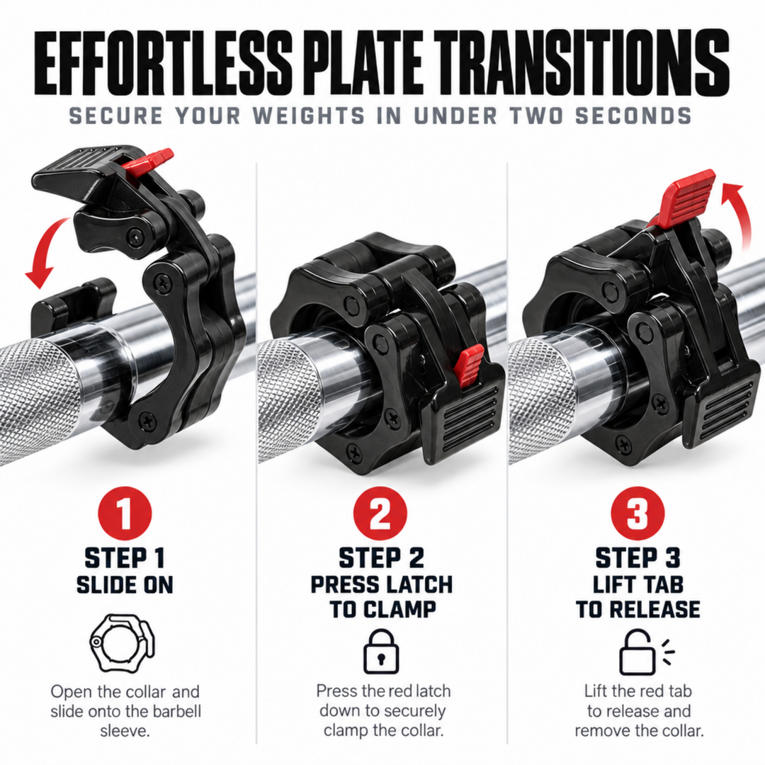 Quick Release Non-Slip Olympic Barbell Collar 2 Inch (Pair) with ABS Locking Clamps - Great for Any Training or Workout Weightlifting or Fitness Training or Crossfit