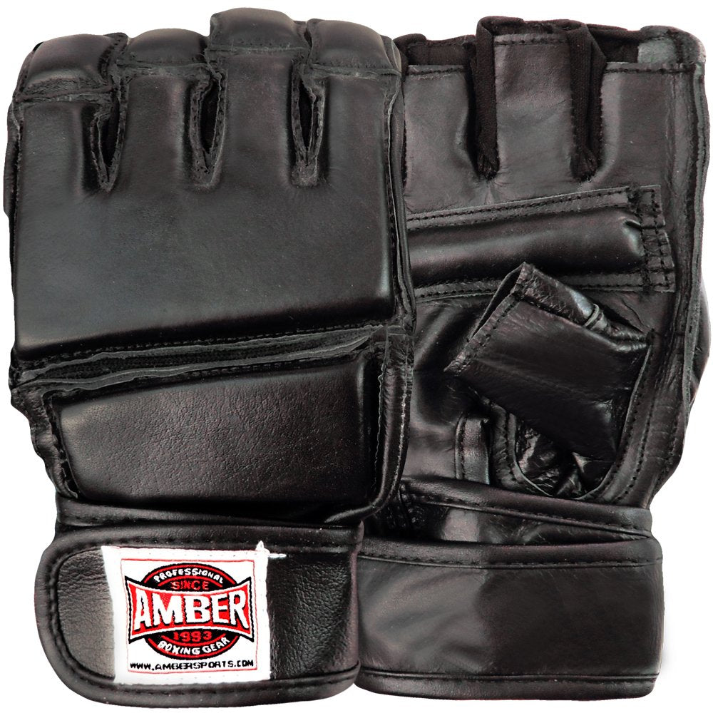 Premium Grappling Gloves for MMA Leather, Enhanced Grip, Excellent Wrist Support, Breathable Comfort - Ideal for Grappling and Clinch Fighting - Black Small