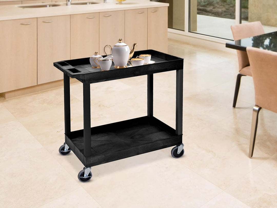 Offex 32 x 18 inches Mobile Multipurpose Utility Tub Cart with 2 Shelves and Push Handle - Black, Great for Warehouse, Garage and More