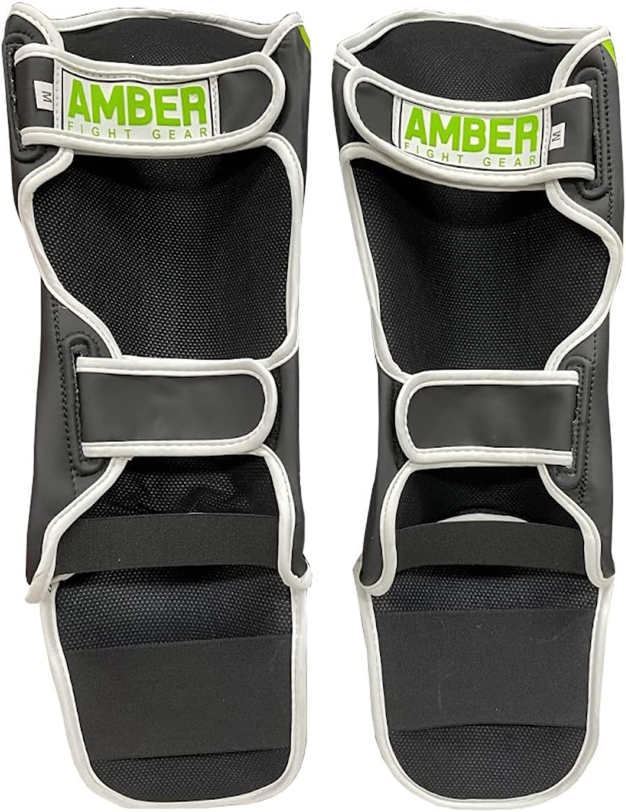 Pro Style Competition Muay Thai Shin Guards with Instep Protection for Kickboxing, MMA, and Combat Sports, Lightweight, Durable, and Adjustable