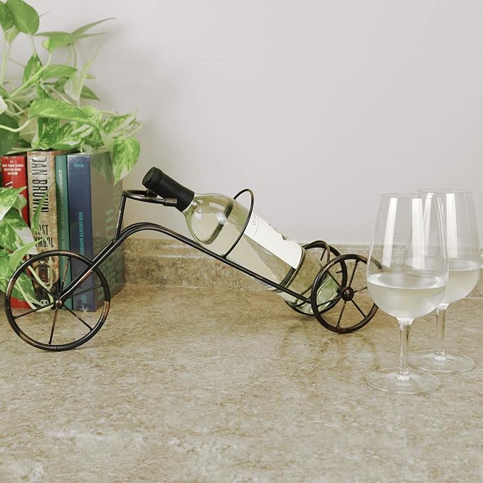 LIVEVIE Classic Vintage Bike Trike Style Wine Rack Freestanding One-Bottle Holder, Bike-Shaped Wine Organizer for Countertop and Tabletop, Perfect for Home or Office Decor