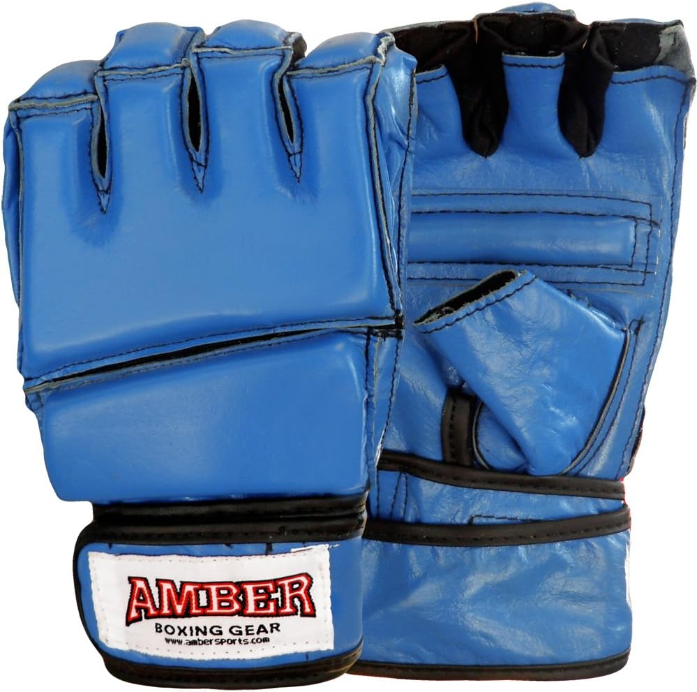 Premium Grappling Gloves for MMA Leather, Enhanced Grip, Excellent Wrist Support, Breathable Comfort - Ideal for Grappling and Clinch Fighting - Blue Large