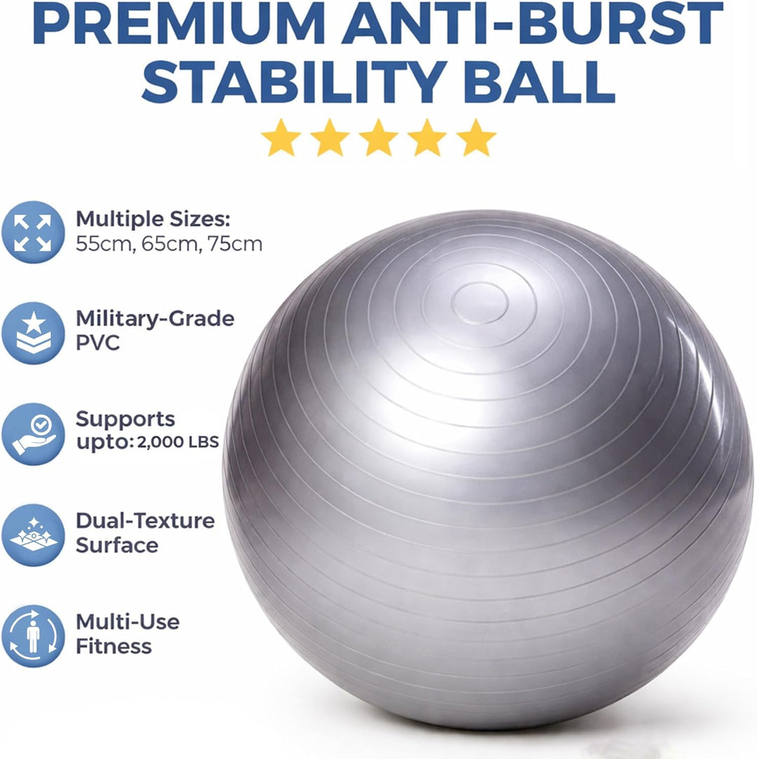 Amber Fight Gear Anti Burst Fitness Ball for Exercise, Stability, Yoga, Balance, Core Strength &amp; Flexibility Extra Thick, Non-Slip Gym Ball for Home &amp; Office Workout