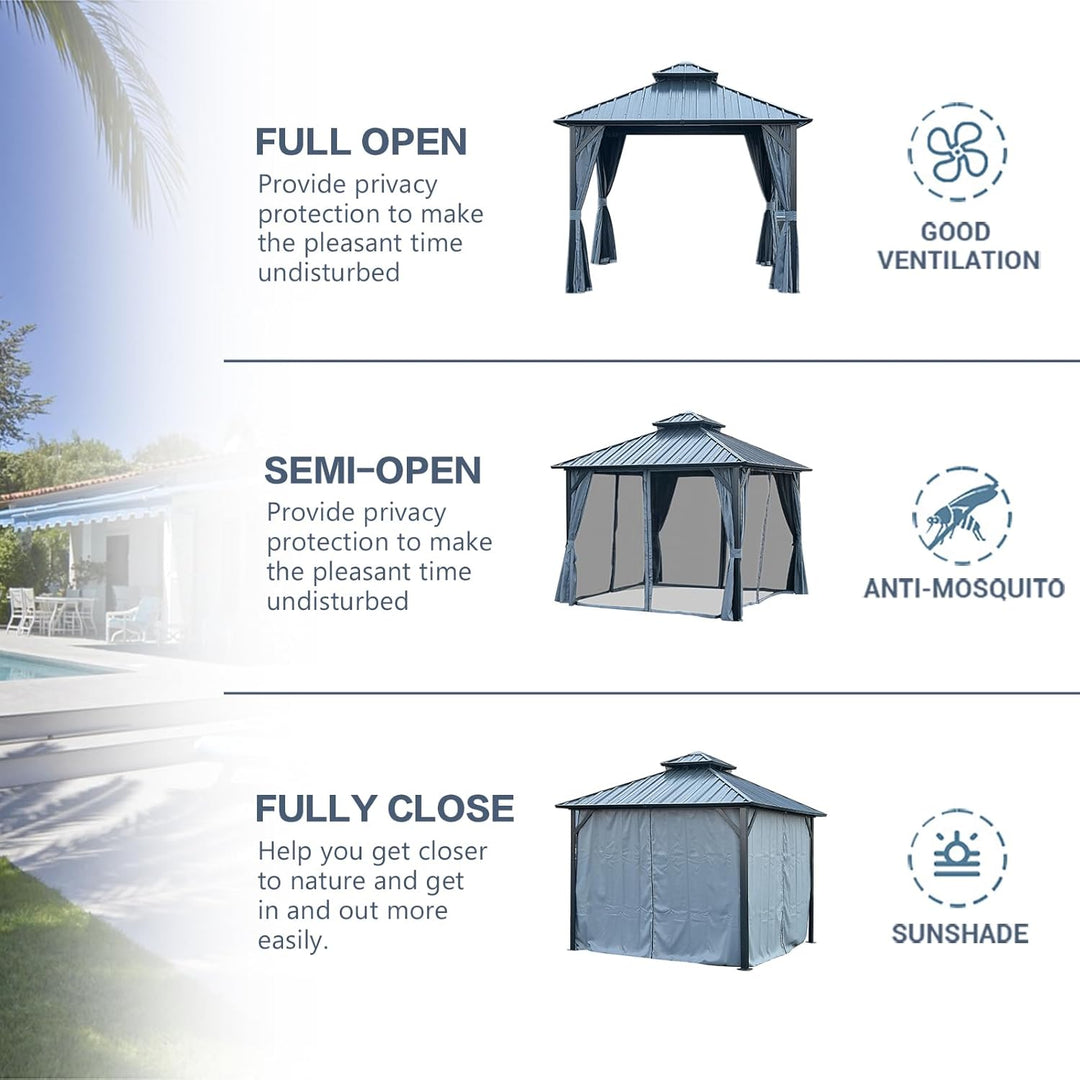 10x10FT patic Gazebo,alu Gazebo with Steel Canopy,Outdoor Permanent Hardtop Gazebo Canopy for Patio, Garden, Backyard