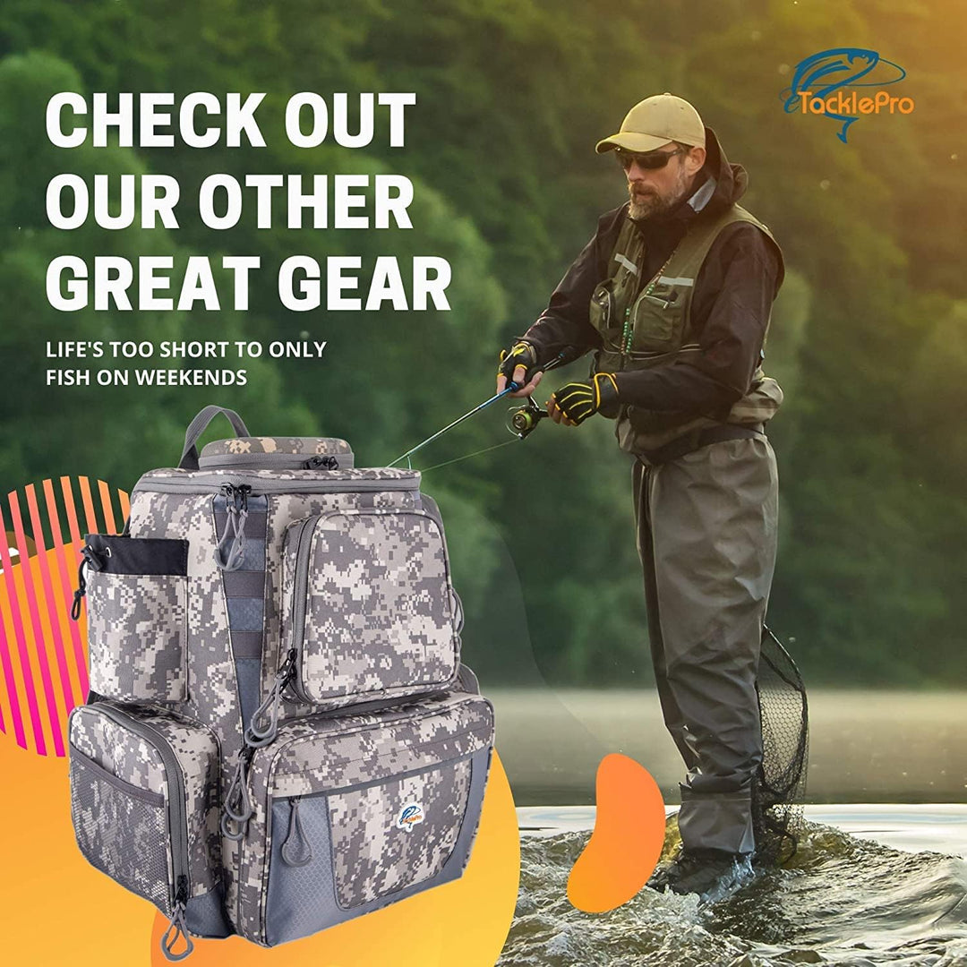 Amber Sporting Goods Fishing Backpack Waterproof Tackle Bag with Protective Rain Cover Includes 4 Tackle Boxes Stainless Steel Fishing Pliers and Lanyard