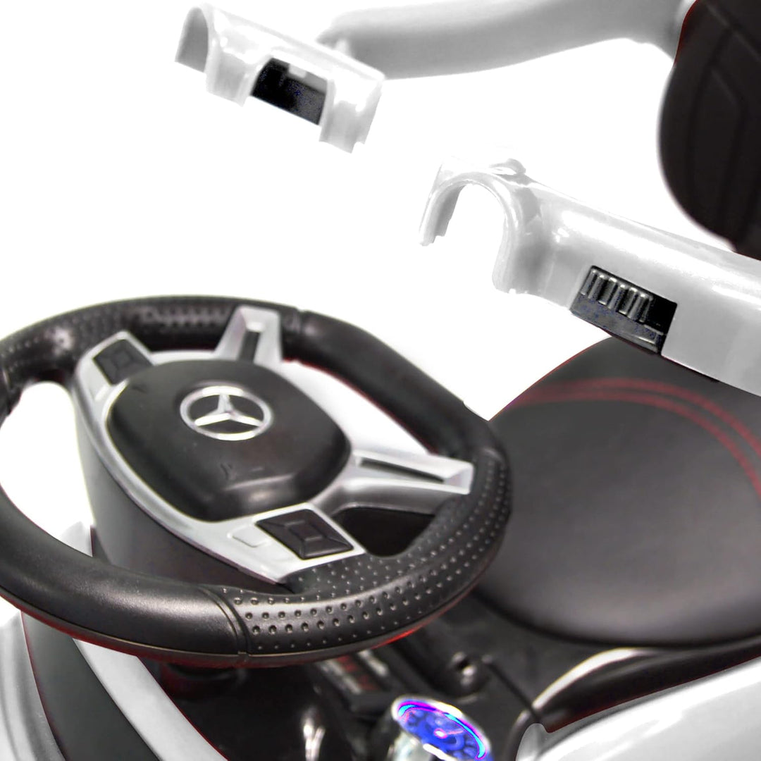 Best Ride-On Cars Baby Toddler 4-in-1 Mercedes Push Car Stroller w/ Led Lights for Ages 1-3, White