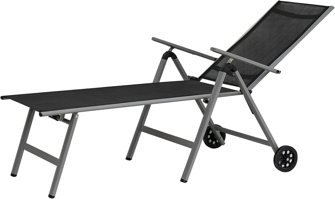 LIVEVIE Outdoor Chaise Lounge Chairs Aluminum Adjustable Chair with Wheels for Poolside Beach Patio Reclining Sunbathing Lounger, Grey