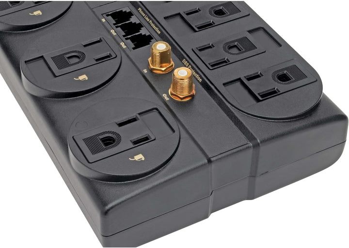 Tripp Lite 8 Outlet Surge Protector Power Strip, 8ft Cord, Right-Angle Plug, Tel/Fax/Modem/Coax Protection, RJ11, (TLP808TELTV)