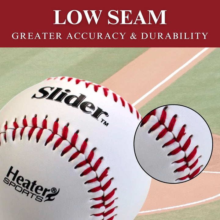 Heater Sports Slider Lite Genuine Leather Pitching Machine Baseballs - 1 Dozen, Accurate, &amp; Long-Lasting | Perfect for Batting &amp; Fielding Practice, Ideal for All Ages in Both Outdoor &amp; Indoor Use