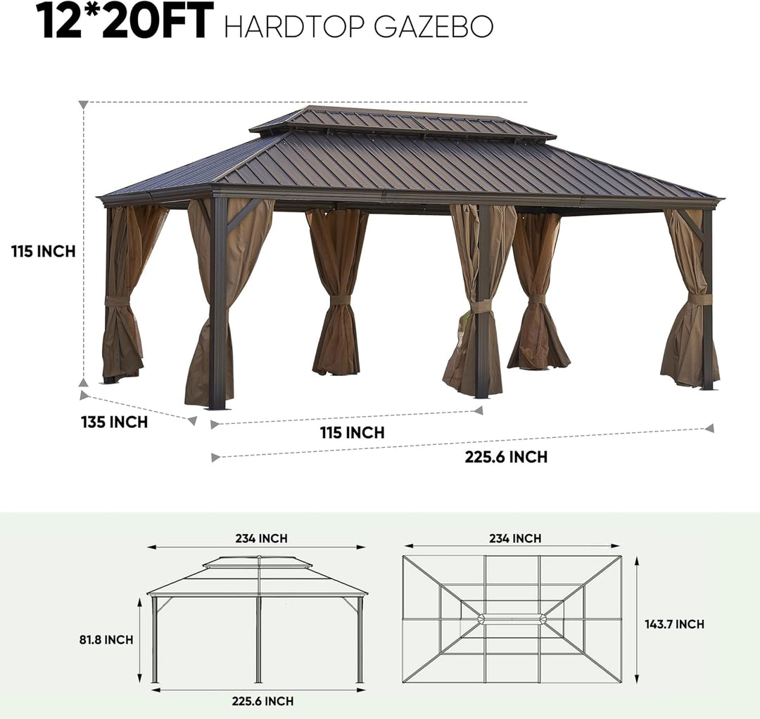 12x20FT Outdoor Permanent Hardtop Gazebo with Steel Canopy, Aluminum Frame, Weather-Resistant for Patio, Garden, and Backyard ? Ideal for Outdoor Gatherings and Shade