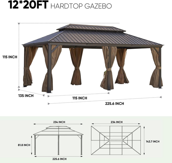 12x20FT Outdoor Permanent Hardtop Gazebo with Steel Canopy, Aluminum Frame, Weather-Resistant for Patio, Garden, and Backyard ? Ideal for Outdoor Gatherings and Shade