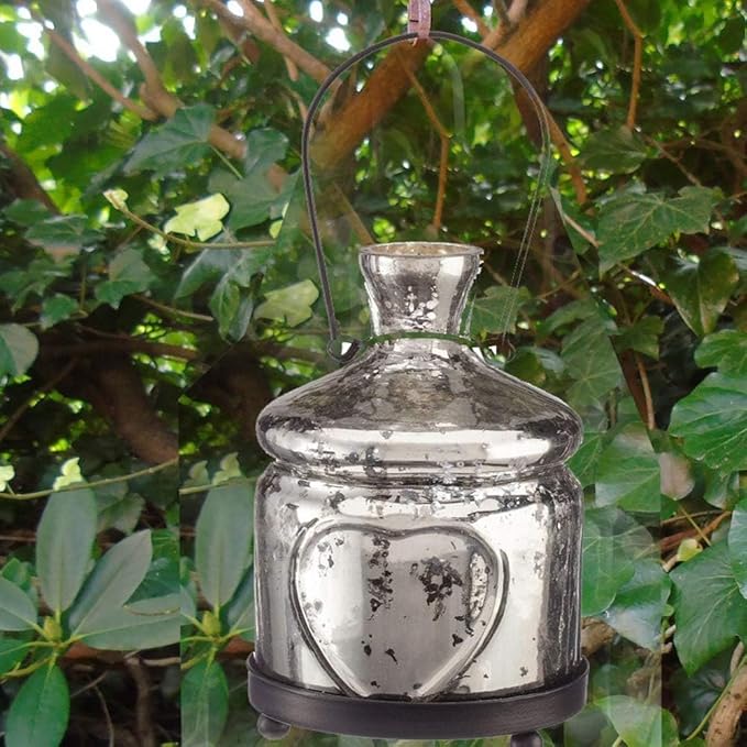 Antique Silver Bottle Votive Candle Holders - Handmade Glass for Weddings and Home D?cor (Set of 2)