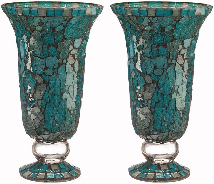 Blue Moon Glass Hurricane Candle Holder - Elegant Mosaic Table Decorations and Centerpieces for Dining/Living Room - Ideal Wedding Gift and Romantic Accent D?cor (Set of 2, Large)