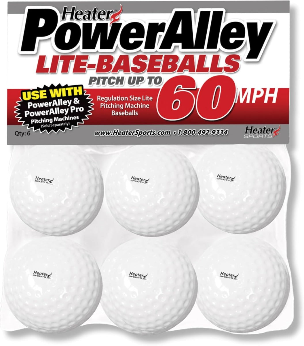 Heater PowerAlley 60 MPH White Lite Baseballs - 6 Pack