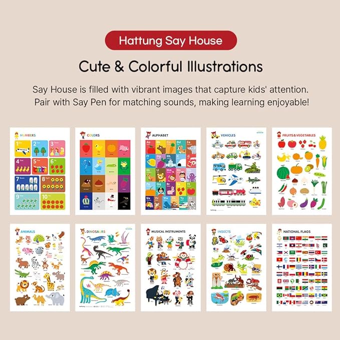 LIVEVIE Hattung SayHouse Interactive Educational Foldable Board for Kids with Talking Pen, Magnetic Board, Whiteboard &amp; Mirror - Learn Fruits, Numbers, Animals, and More