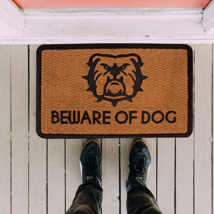 Beware of Dogs Doormat Coir &amp; Rubber Entry Mat, Indoor Outdoor, All-Weather, Easy Clean, Non-Slip, Dirt &amp; Mud Trapper for Patio, Porch, Garage, Home, Office