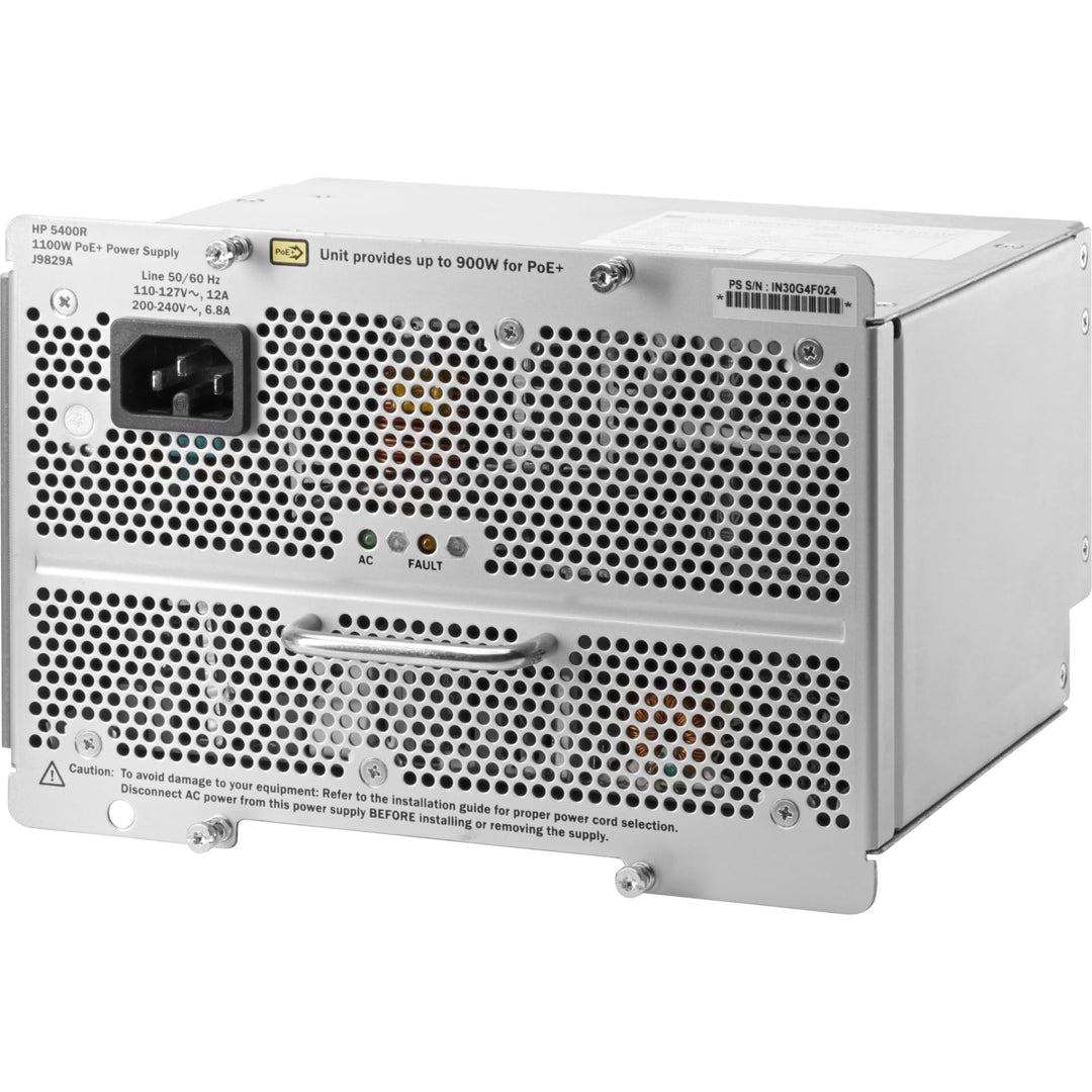 HPE 5400R 1100W PoE zl2 Power Supply - 1100W Output Power - 120-230 V AC Input Voltage - PoE Power Supply - Compatible w/HP 5400R zl2 Switch Series