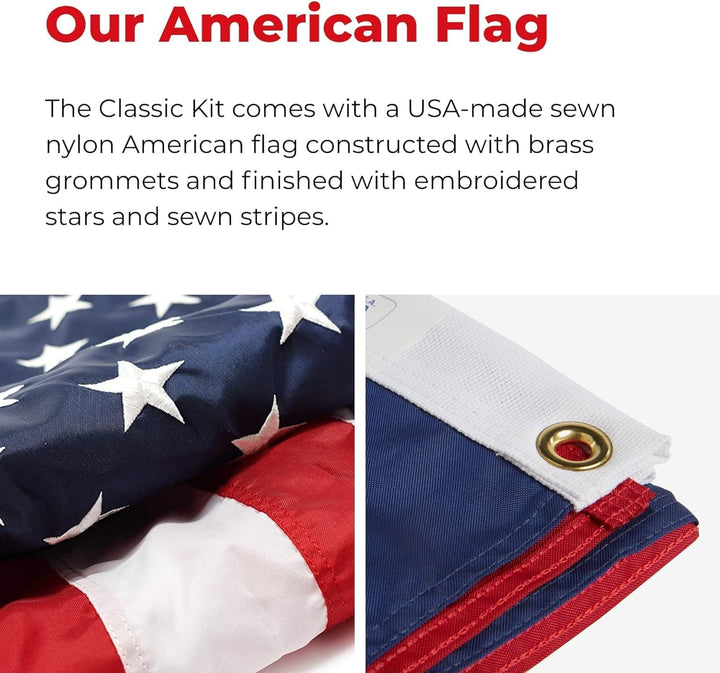 LIVEVIE Iconic Flag Pole Timeless Tradition &amp; Craftsmanship, Rust-Free Aluminum, Elegant Design, Complete Kit, Traditional Sectional, Rope System, 21-ft Length, Withstands Winds up to 130 MPH