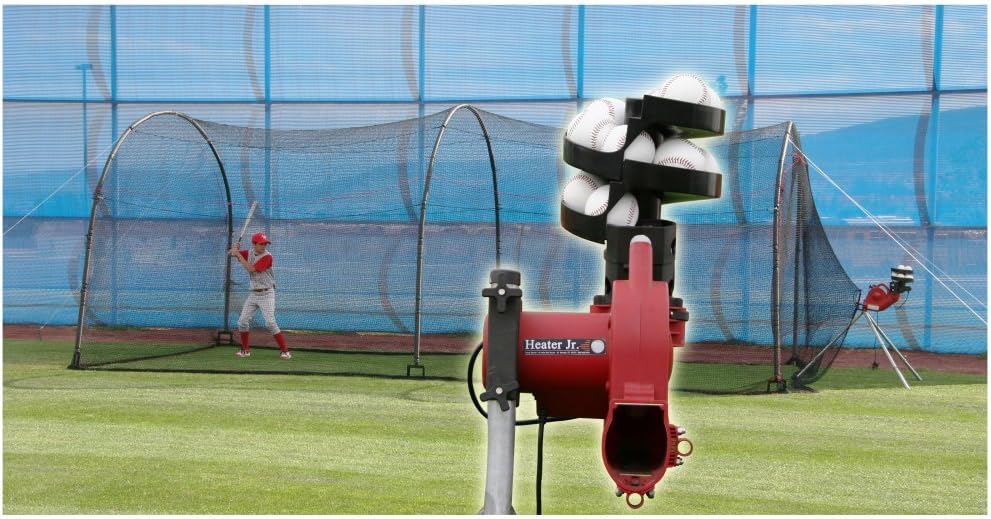 Heater Jr. Pitching Machine &amp; Xtender 24ft Batting Cage Combo