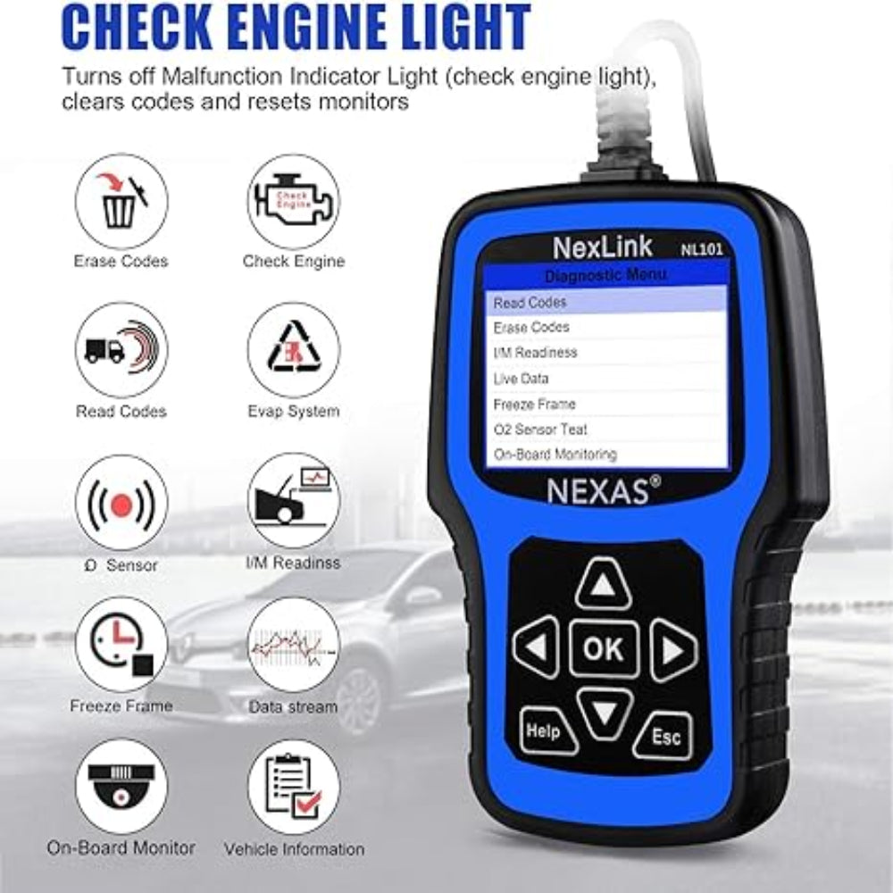 NL101 OBD2 Scanner Diagnostic Tool &amp; Battery Tester - Professional Car Engine Code Reader &amp; Battery Health Analyzer with Live Data Stream, Lifetime Updates, and Protective Case - 2024 Version