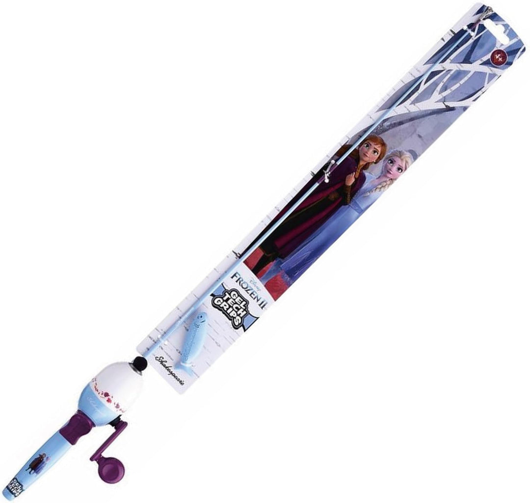 Shakespeare Disney Frozen II Kit 2.6 Inch Spincast Combo for Kid, Gel-Tech Comfort Grip Handle, Safety Hook Keeper, Includes Practice Casting Plug