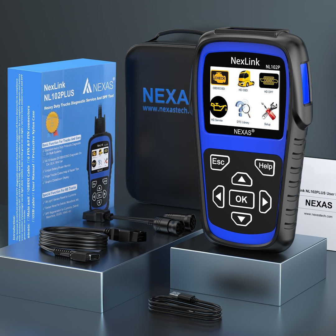 NL102 Plus Full Systems Heavy Duty Truck Scan Tool with Force DPF Regen, HDOBD/EOBD Diagnostic Scanner, Oil Reset &amp; Sensor Calibration - Truck &amp; Car 2 in 1 Code Reader (Elite Version)