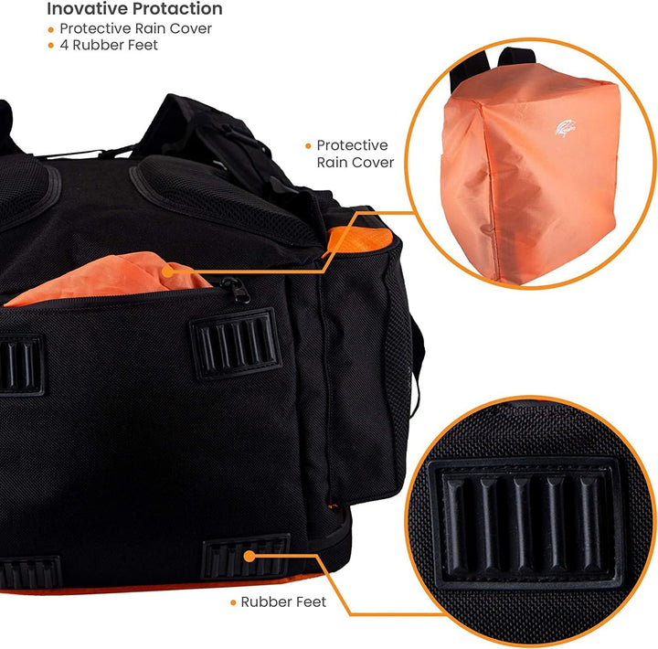 Amber Sporting Goods Fishing Backpack Waterproof Tackle Bag with Protective Rain Cover Includes 4 Tackle Boxes Stainless Steel Fishing Pliers and Lanyard