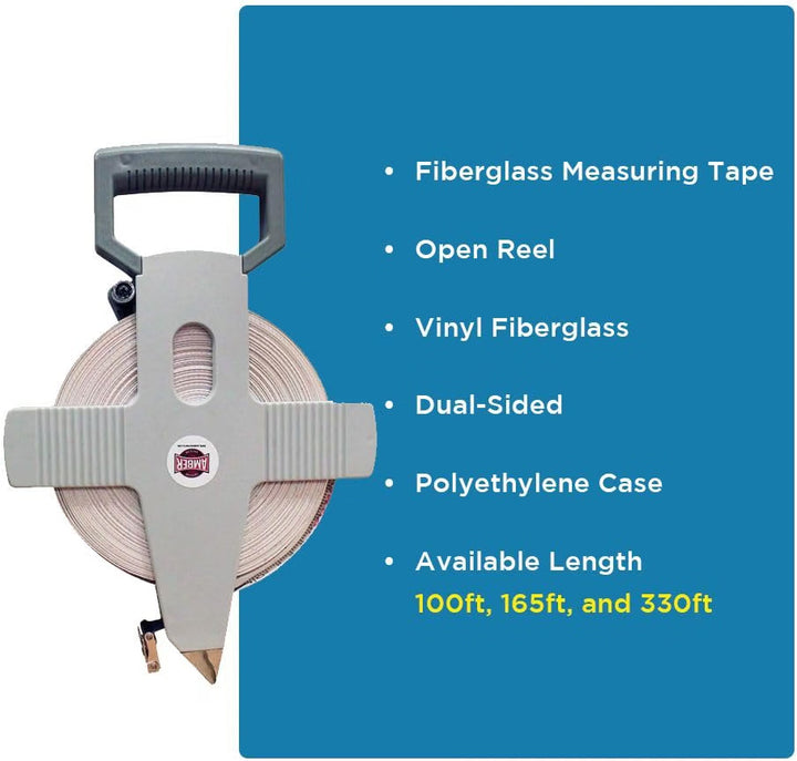 Amber Fight Gear Open Reel Fiberglass Measuring Tape, 100–330 Feet