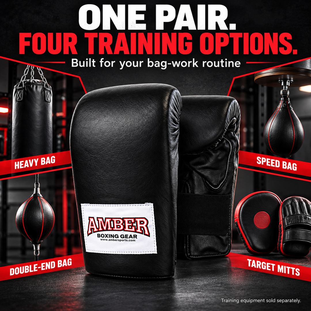 Amber Fight Gear Top-Grain Leather Boxing Bag Gloves with Shock-Absorbing Padding