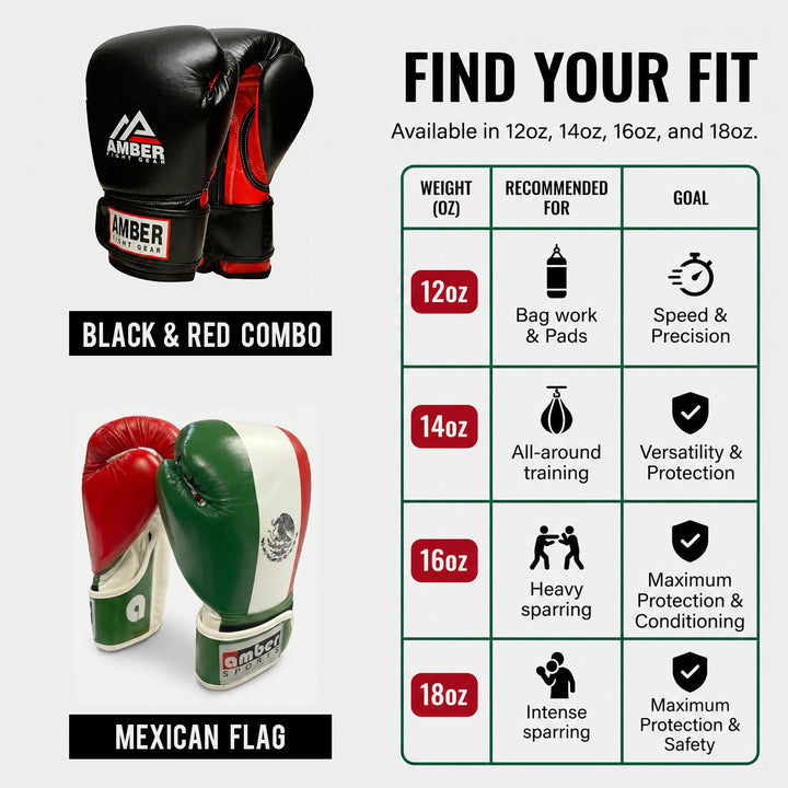 Amber Fight Gear Leather Boxing Gloves with Hook &amp; Loop