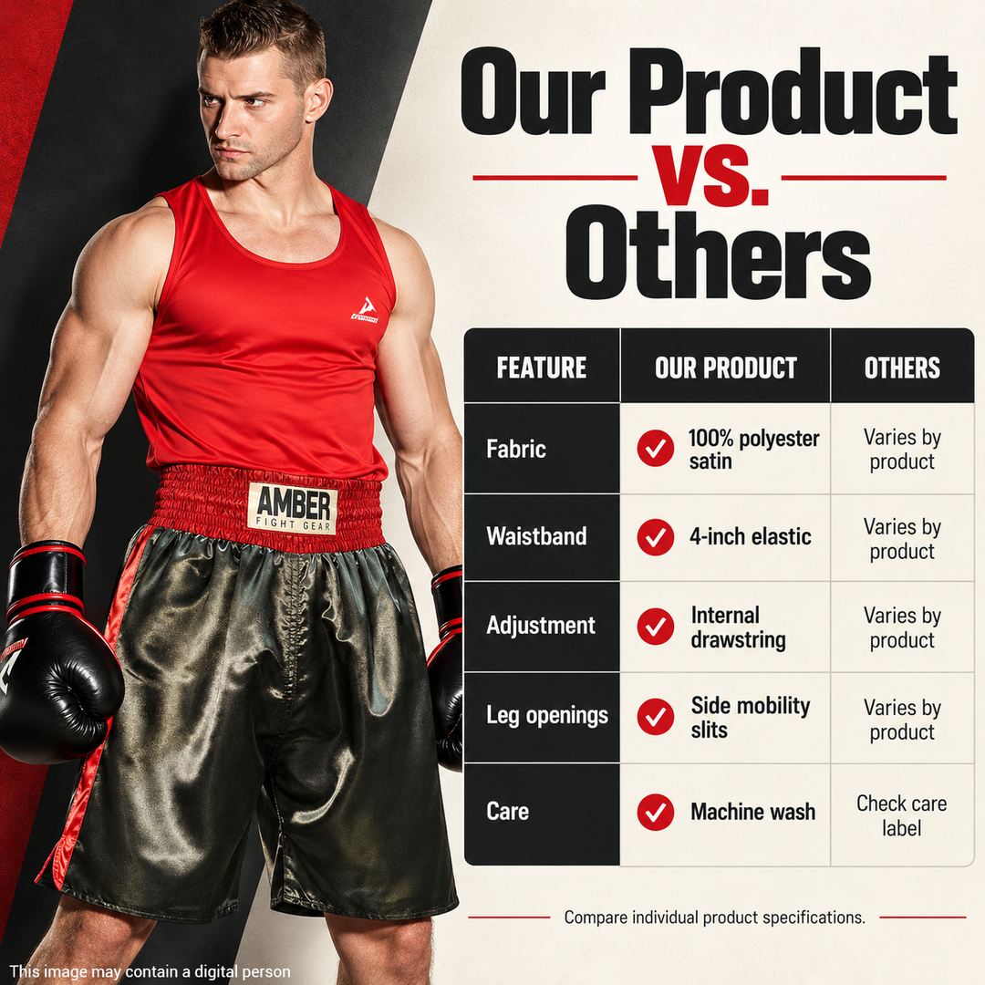 Amber Fight Gear Satin Pro-Style Boxing Trunks with Leg Slits
