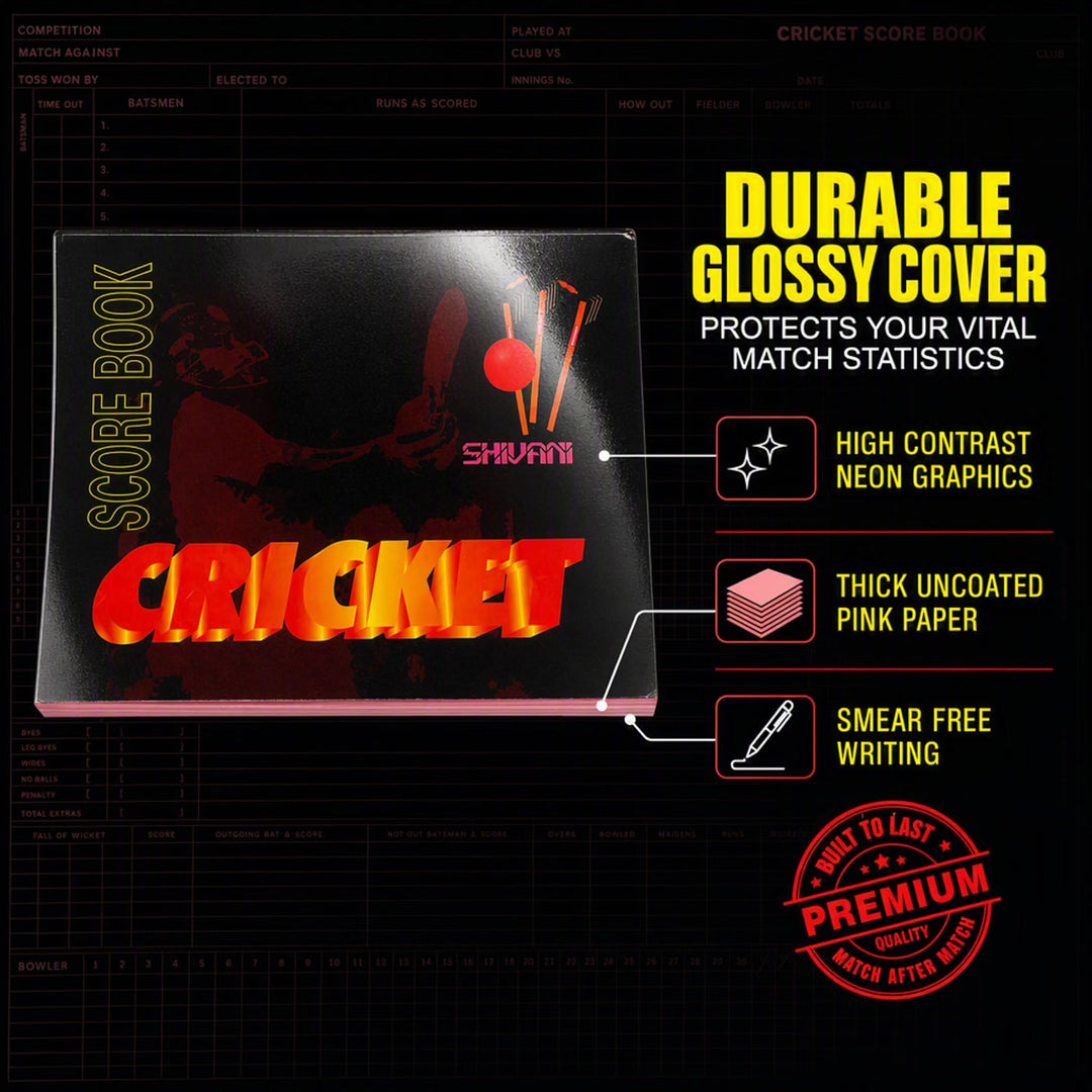 Amber Fight Gear Cricket Scorebook for Match Records, Multiple Innings